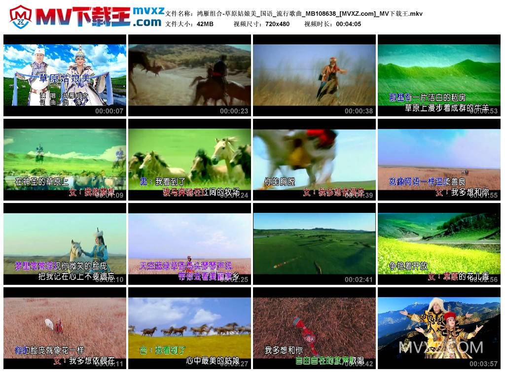 鸿雁组合-草原姑娘美_国语_流行歌曲_MB108638